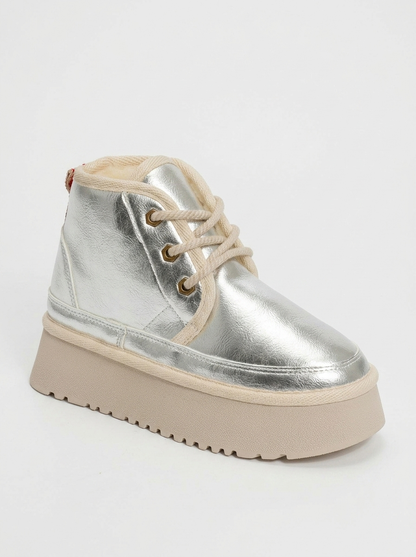 Ovela - Botines deportivos con cordones y suela gruesa plateada (mujer)