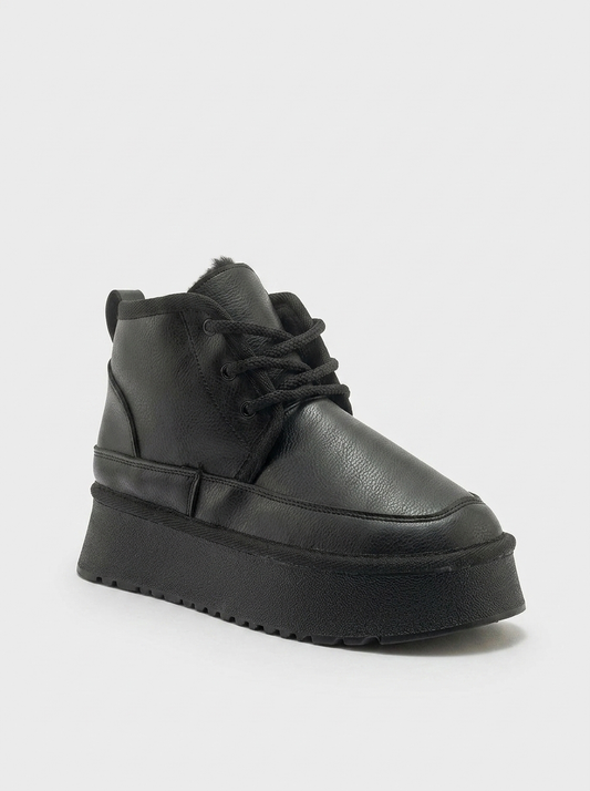 Ovela - Black Thick Sole Lace-Up Sport Boot (Women)