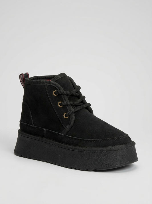 Ovela - Black Chunky Sole Lace-Up Sport Boot (Women)