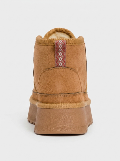 Ovela - Bota deportiva de cordones con suela gruesa color coñac (mujer)