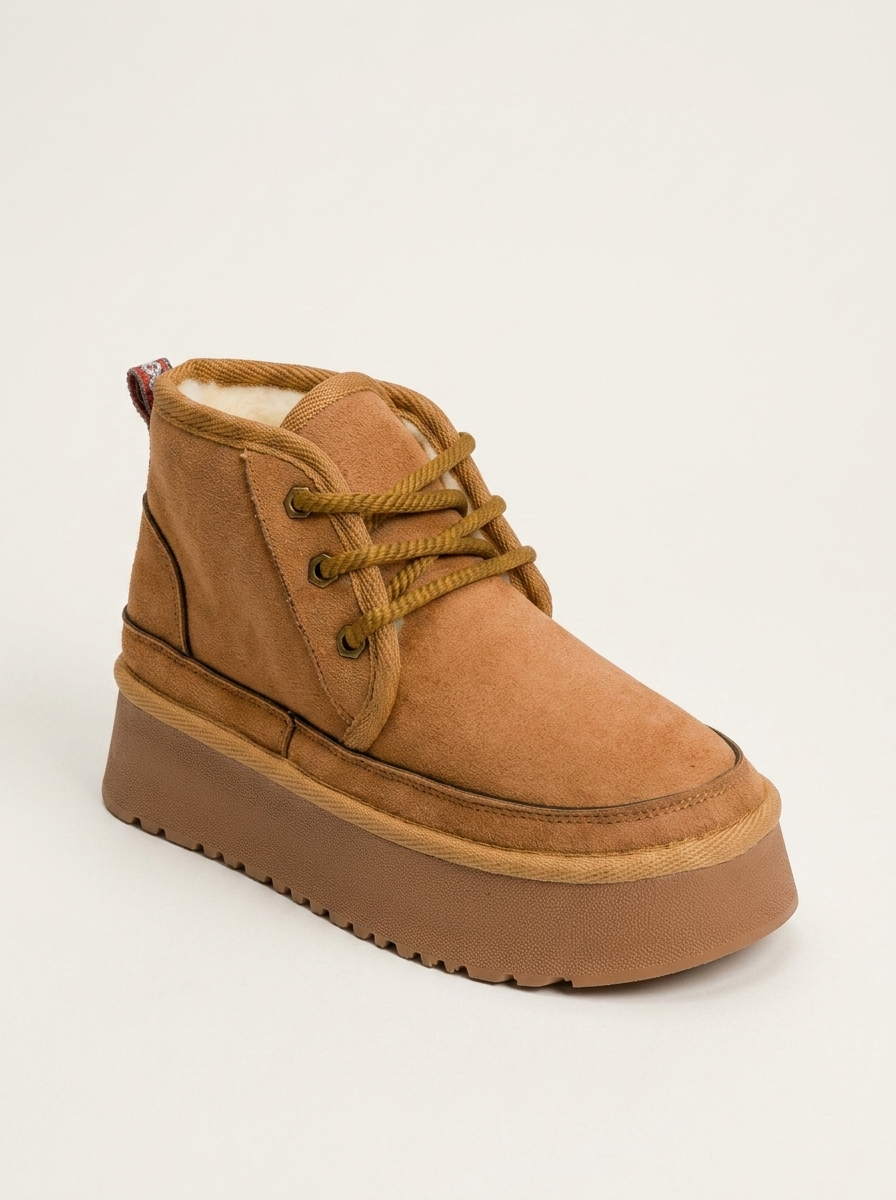 Ovela - Bota deportiva de cordones con suela gruesa color coñac (mujer)