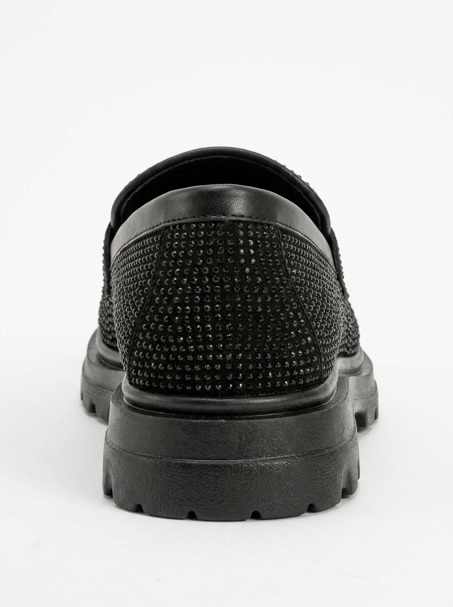 Babel Black Stone Embellished Suede Loafer (Women)