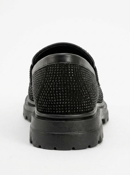 Babel Black Stone Embellished Suede Loafer (Women)