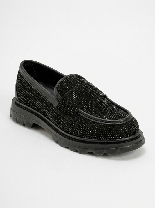 Babel Black Stone Embellished Suede Loafer (Women)