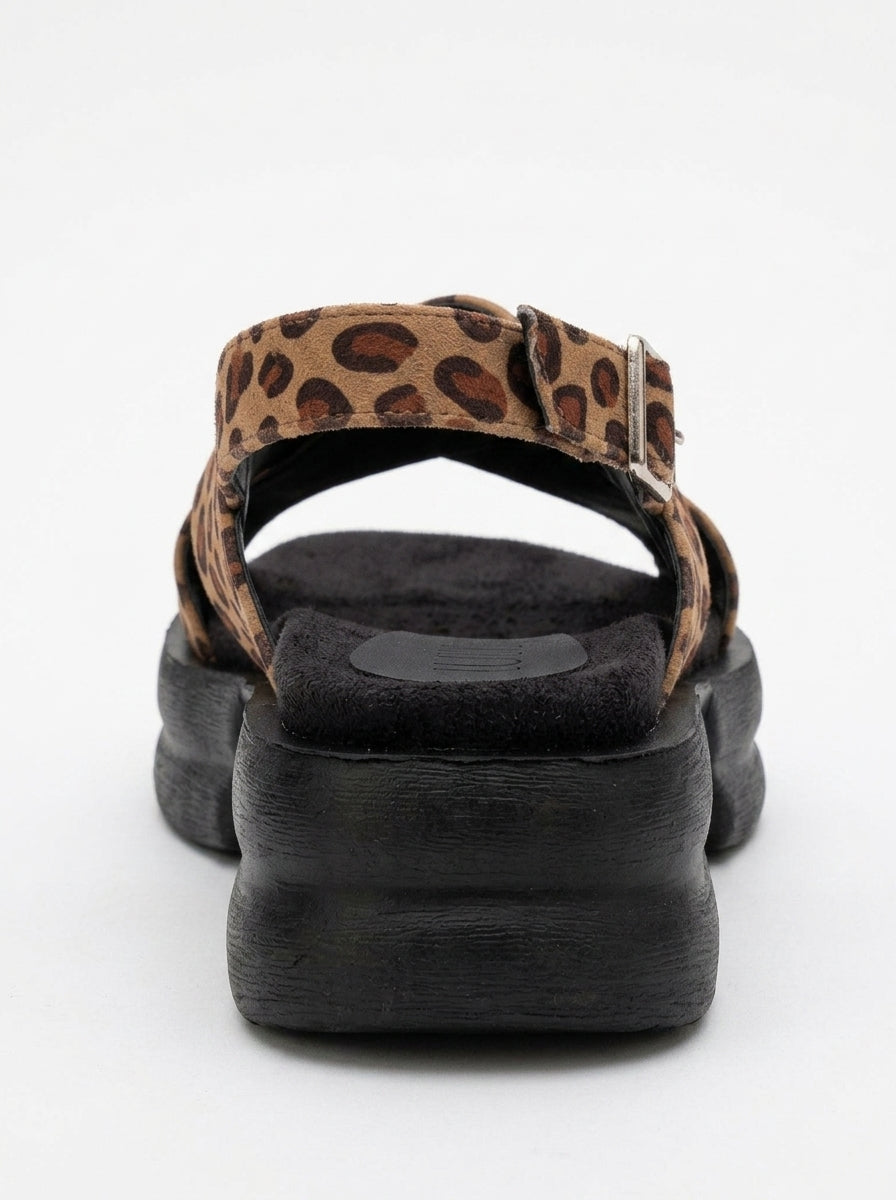Sandalia de cuña con tiras cruzadas Lungo Leopard (Mujer)