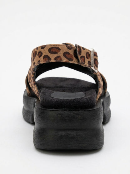 Sandalia de cuña con tiras cruzadas Lungo Leopard (Mujer)