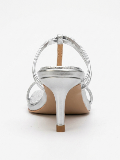 Sandalia Mocha Blanca de Tacón Fino con Punta Cuadrada (Mujer)