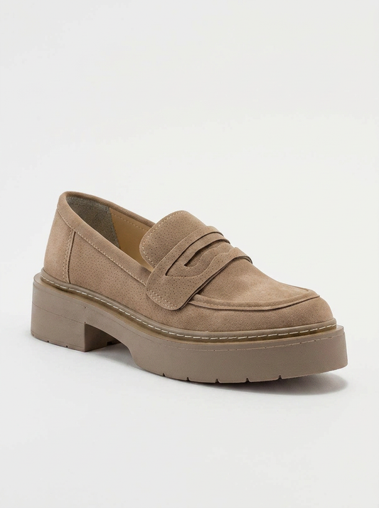 Josie - Beige Suede Loafers