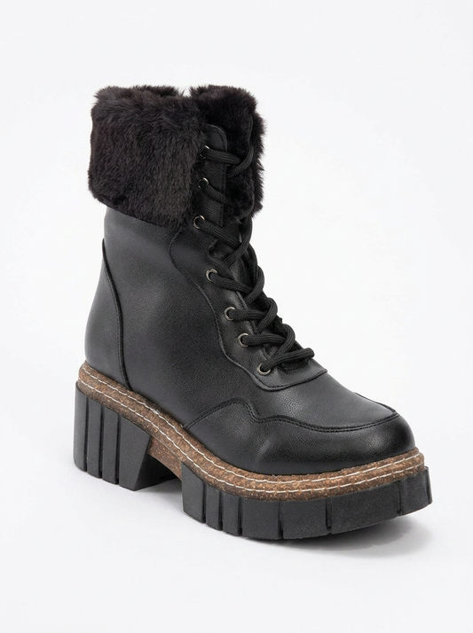 Faith - Black Fur Chunky Boot (Women)