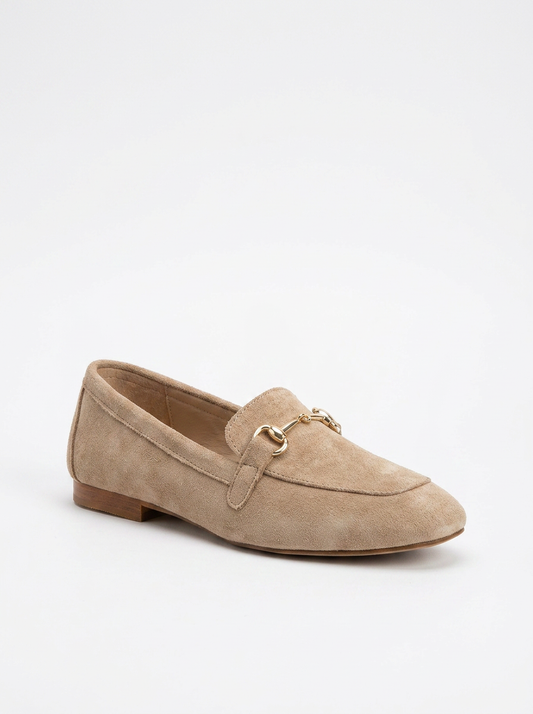 Olly - Dark Beige Suede Horsebit Loafers