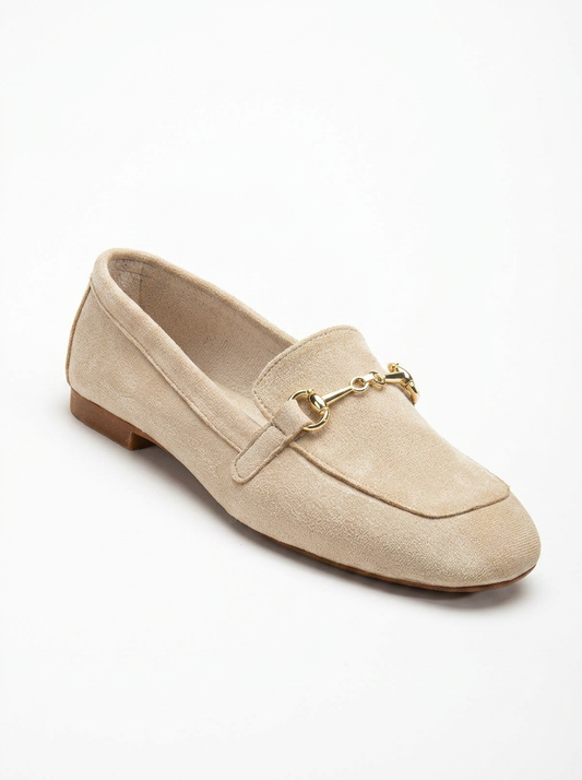 Olly - Beige Suede Horsebit Loafers