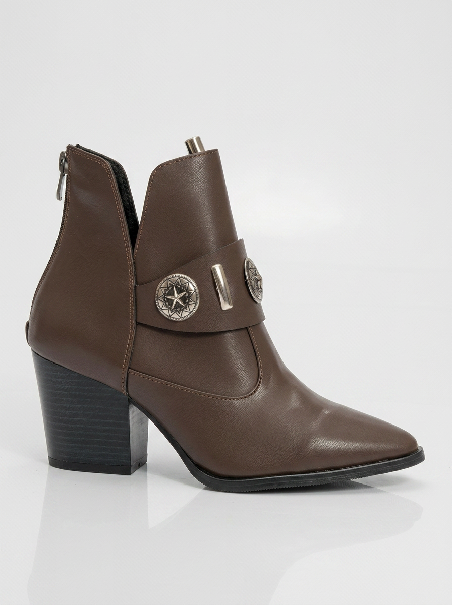 Kenda Brown Buckle Block Heel Boot (Women)