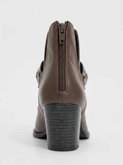 Kenda Brown Buckle Block Heel Boot (Women)