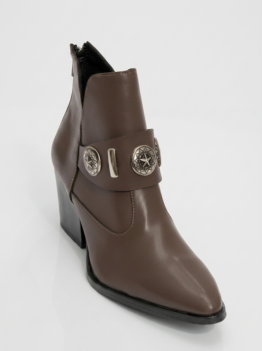 Kenda Brown Buckle Block Heel Boot (Women)