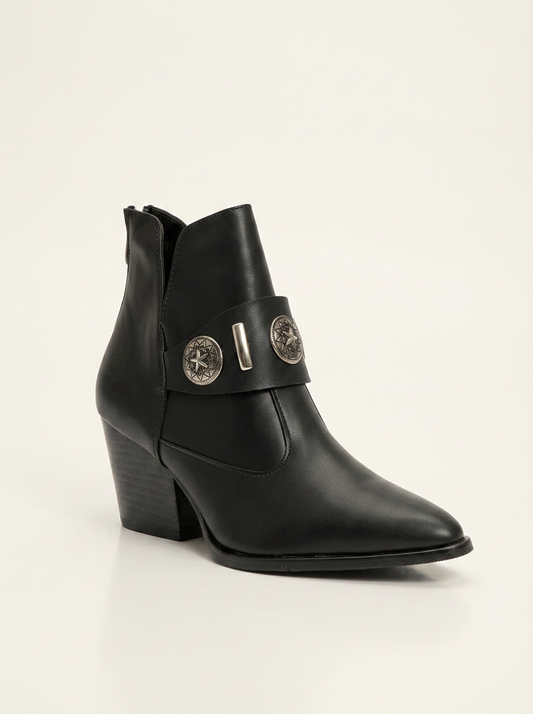 Kenda Black Buckle Block Heel Boot (Women)