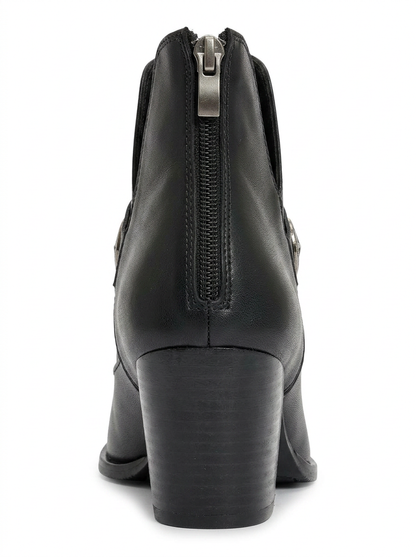 Kenda Black Buckle Block Heel Boot (Women)