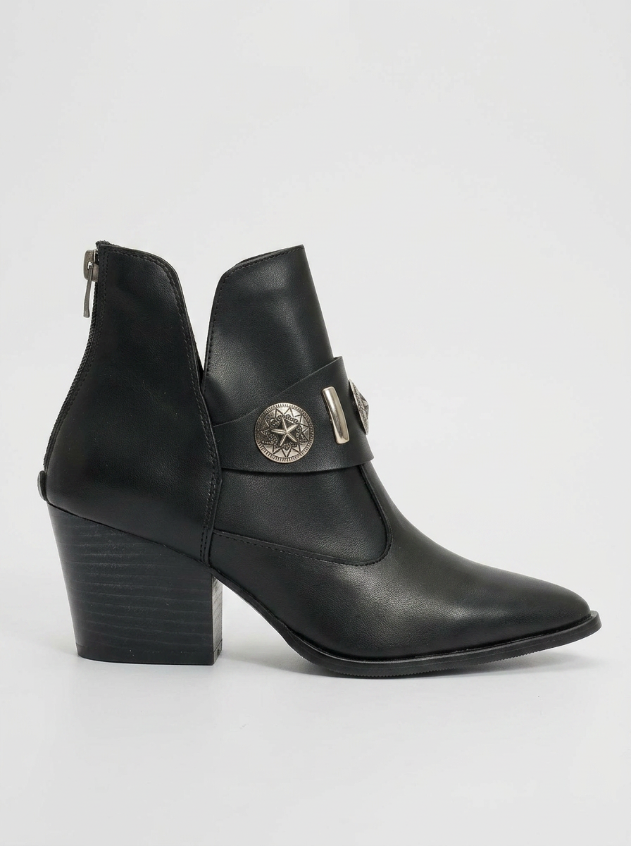Kenda Black Buckle Block Heel Boot (Women)