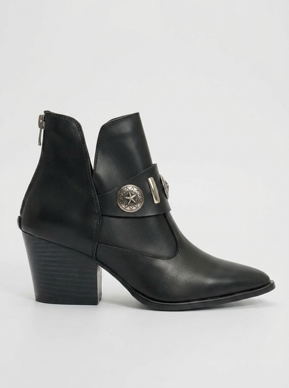 Kenda Black Buckle Block Heel Boot (Women)