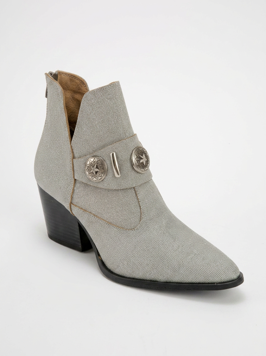 Kenda Silver Glitter Buckle Block Heel Boot (Women)