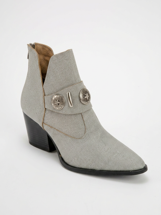 Kenda Silver Glitter Buckle Block Heel Boot (Women)