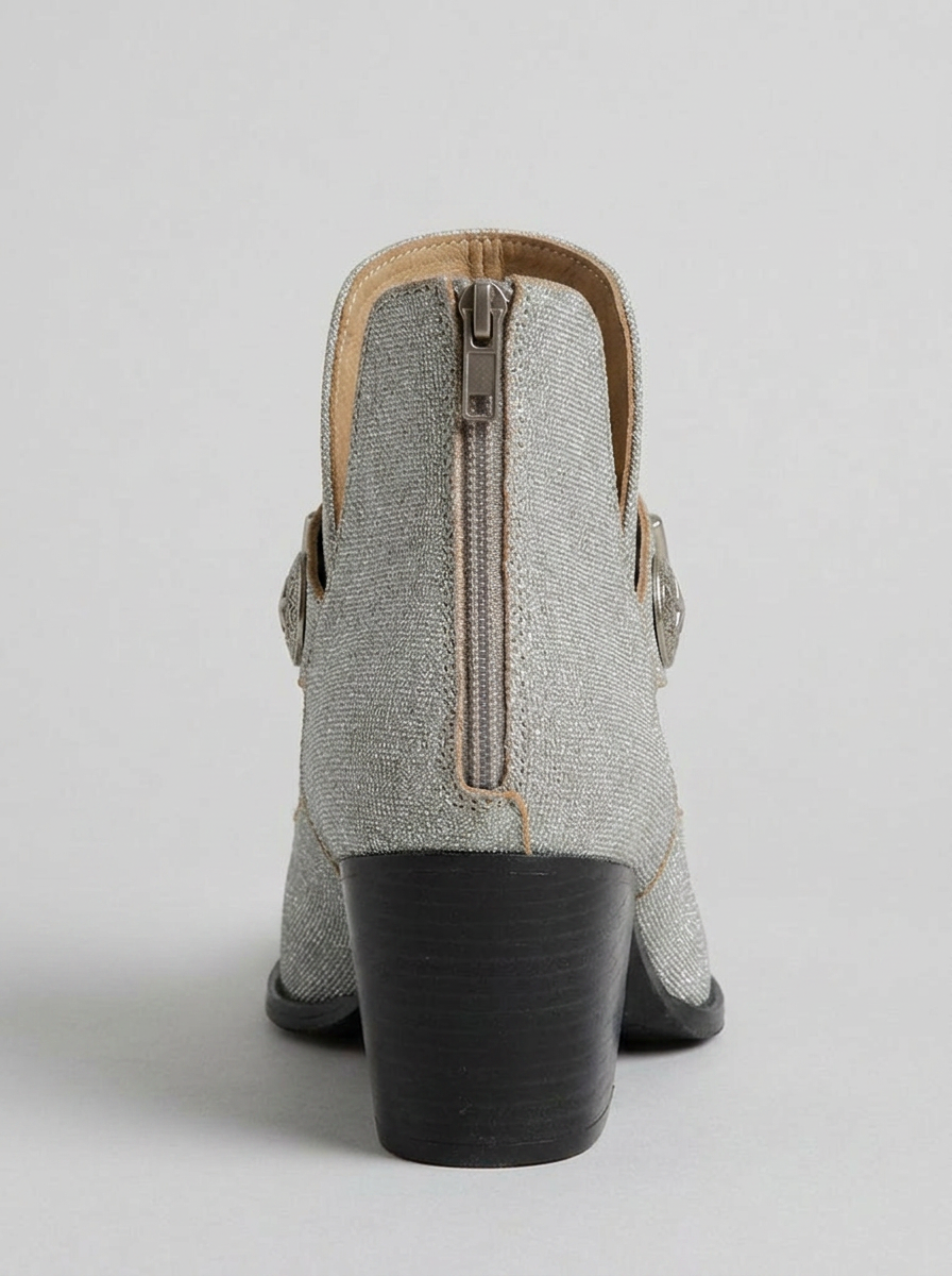 Kenda Silver Glitter Buckle Block Heel Boot (Women)