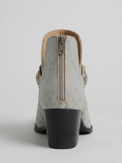 Kenda Silver Glitter Buckle Block Heel Boot (Women)