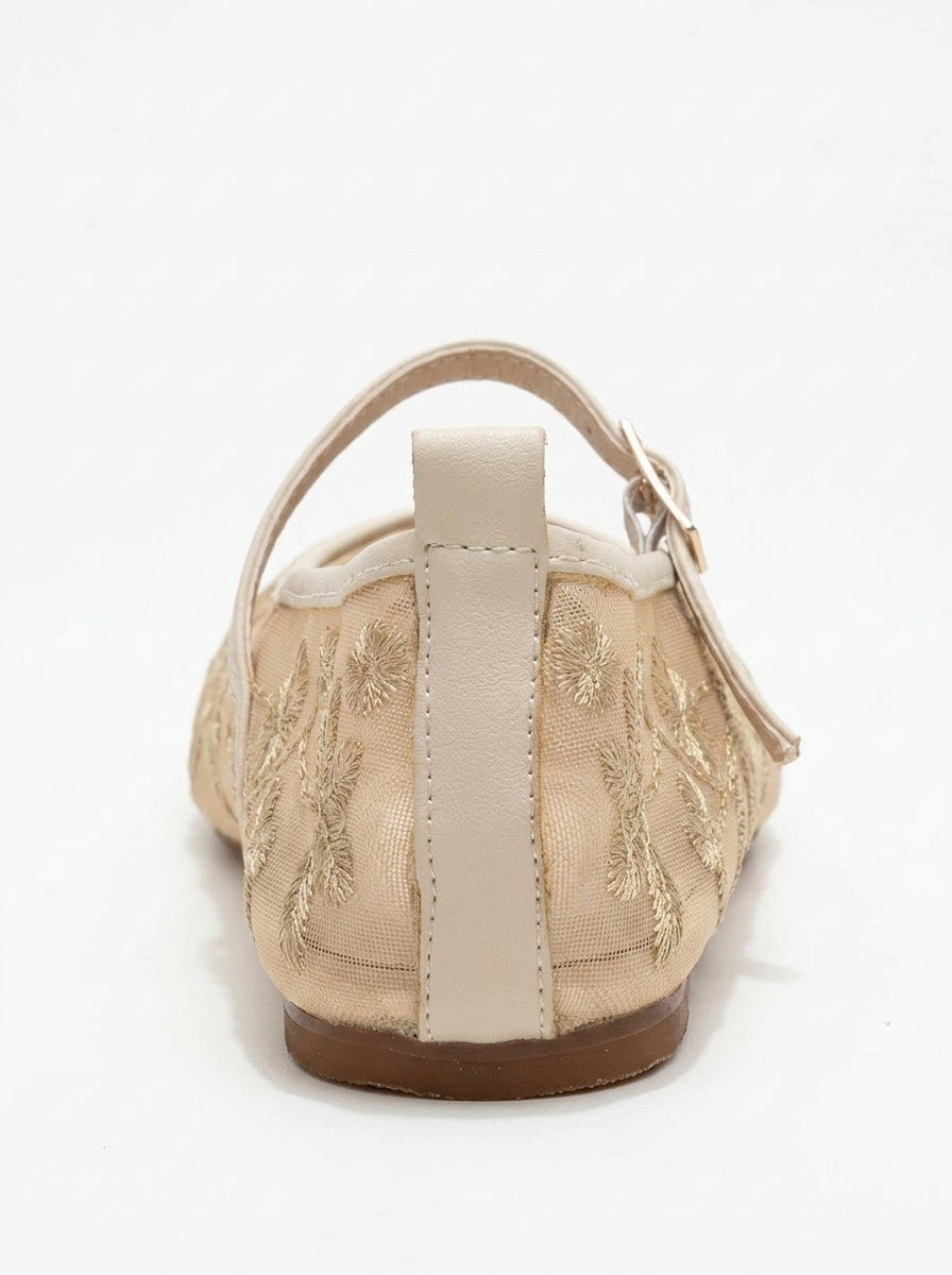 Manoletinas Juny Ivory con bordado floral de malla (Mujer)