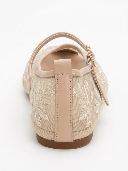Bailarinas Juny de malla beige con bordado floral (mujer)