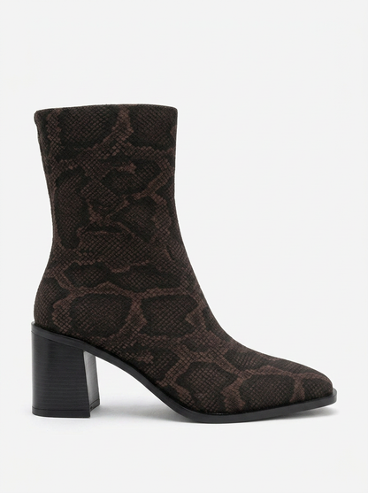 Chara - Bota con tacón de bloque y patrón marrón (Mujer)