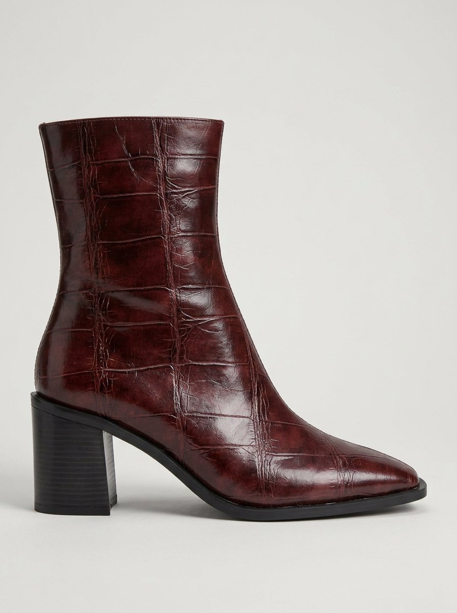Chara - Burgundy Printed Block Heel Boot (Women)