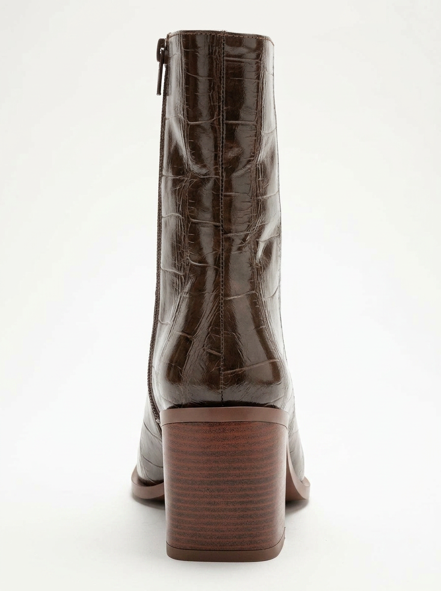 Chara - Bota de tacón de bloque estampado en marrón (Mujer)