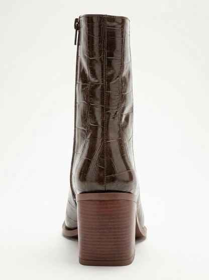 Chara - Bota de tacón de bloque estampado en marrón (Mujer)