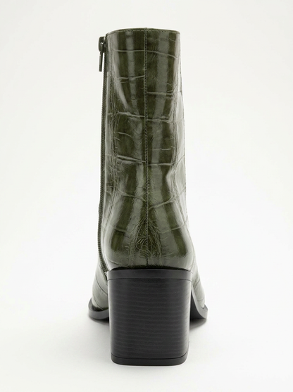Chara - Bota de tacón cuadrado con estampado verde (Mujer)