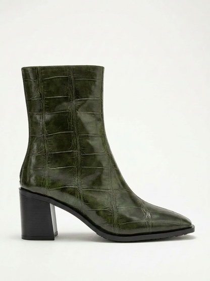 Chara - Bota de tacón cuadrado con estampado verde (Mujer)