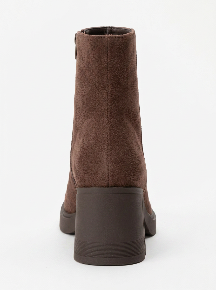 RASHE - Bota de tacón de bloque con cremallera en gamuza marrón (Mujer)