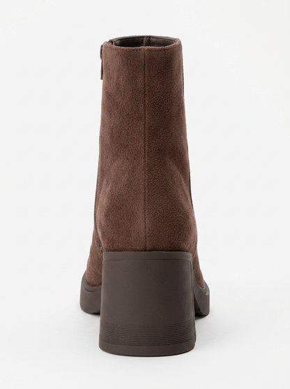 RASHE - Bota de tacón de bloque con cremallera en gamuza marrón (Mujer)