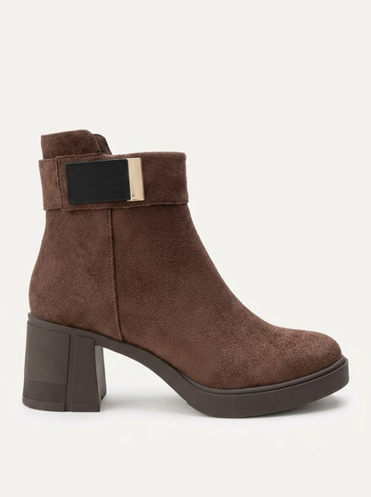 RASHE - Bota de tacón de bloque con cremallera en gamuza marrón (Mujer)