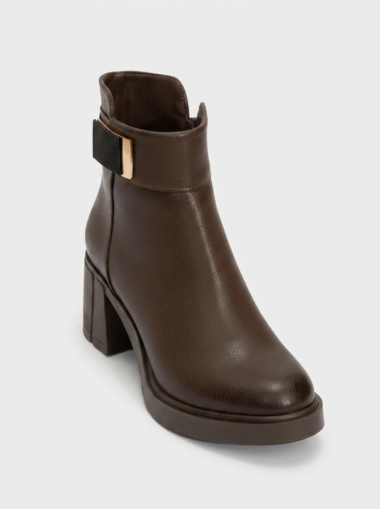 Rashe - Brown Block Heel Zip Boot (Women)