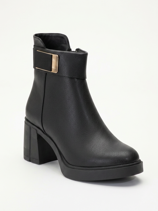 Rashe - Black Block Heel Zip Boot (Women)