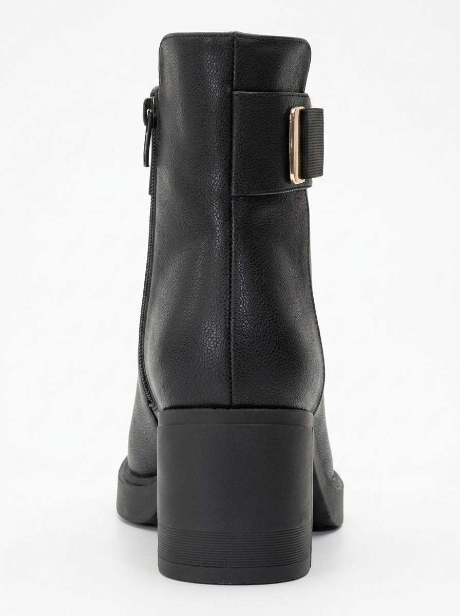 Rashe - Botín Negro con Cremallera y Tacón Grueso (Mujer)
