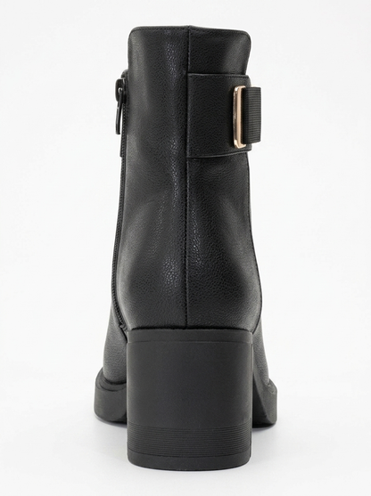Rashe - Botín Negro con Cremallera y Tacón Grueso (Mujer)