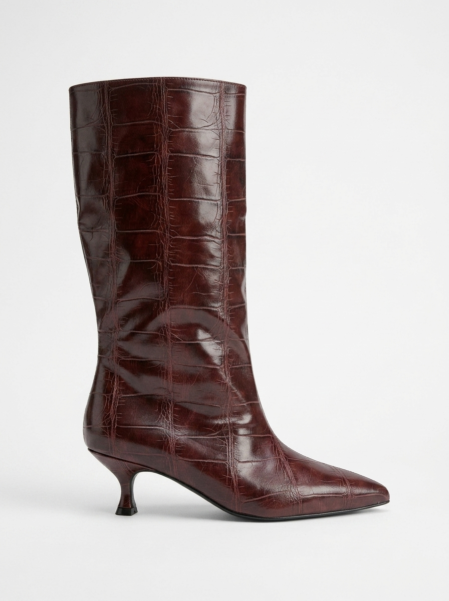 Crow - Burgundy Embossed Pointed Toe Boot (Women)