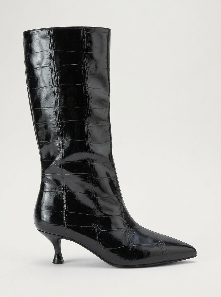 Crow - Bota de tacón con punta en relieve negro (Mujer)