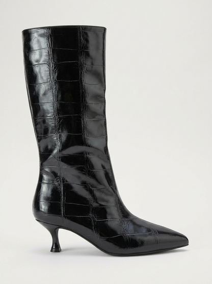 Crow - Bota de tacón con punta en relieve negro (Mujer)