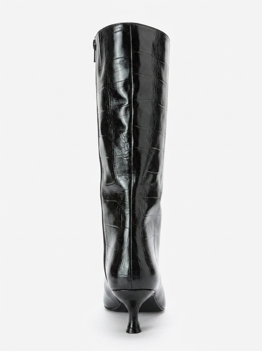 Crow - Bota de tacón con punta en relieve negro (Mujer)