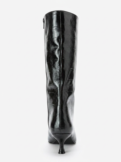 Crow - Bota de tacón con punta en relieve negro (Mujer)