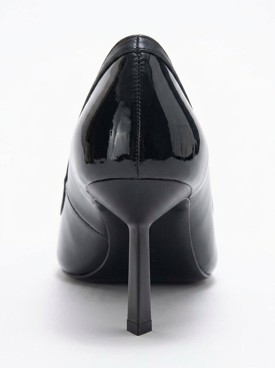 Rona - Zapatilla de tacón de punta fina de charol negro (Mujer)