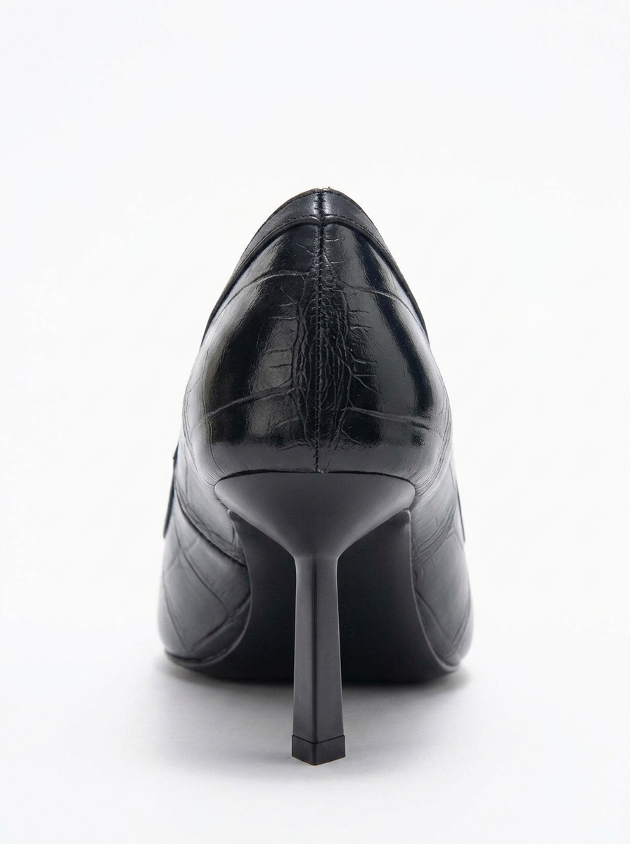 Rona - Zapatilla de tacón de punta estampada negra (Mujer)