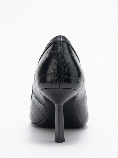 Rona - Zapatilla de tacón de punta estampada negra (Mujer)