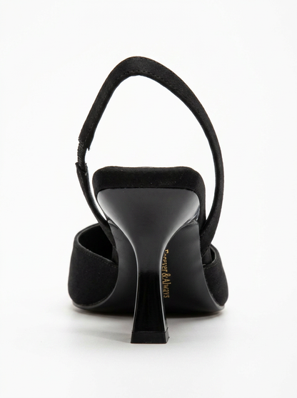 Rae - Black Suede Slingback Kitten Heels